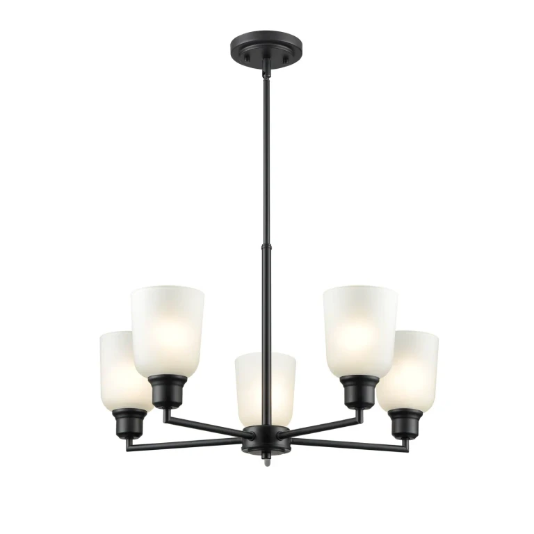 Matte Black Five Light Chandelier from the Amberle Collection