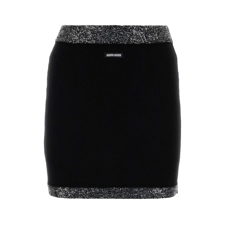 Miu Miu Black Stretch Cashmere Blend Mini Skirt Neronero Ea Pa Ws-poliestere Gonne - Women