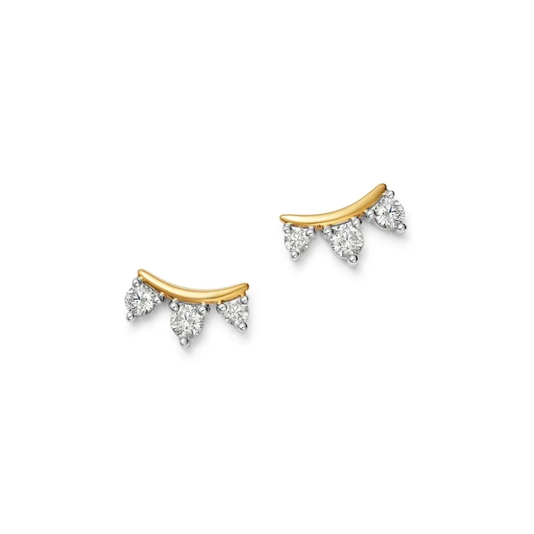 Diamond 3-Stone Stud Earrings in 14K Yellow Gold, 0.25 tcw