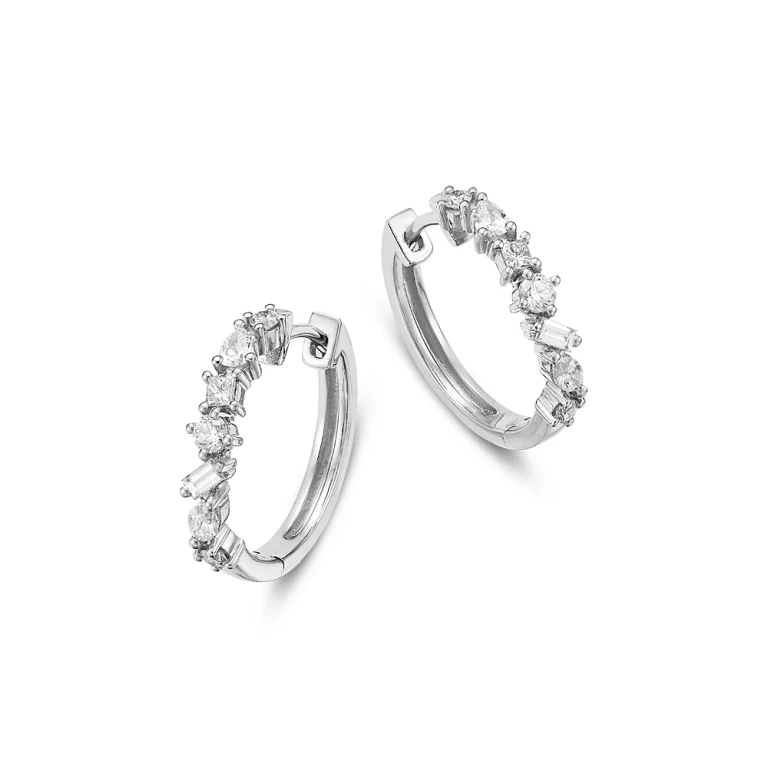 Diamond Mixed Cut Small Hoop Earring in Platinum, 0.58 tcw