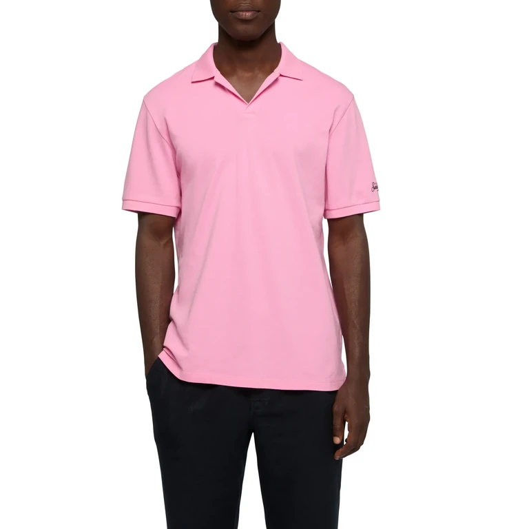 Mc2 Saint Barth Bubble Pink Cotton Piquet Buttonless Polo Shirt Charles - Men