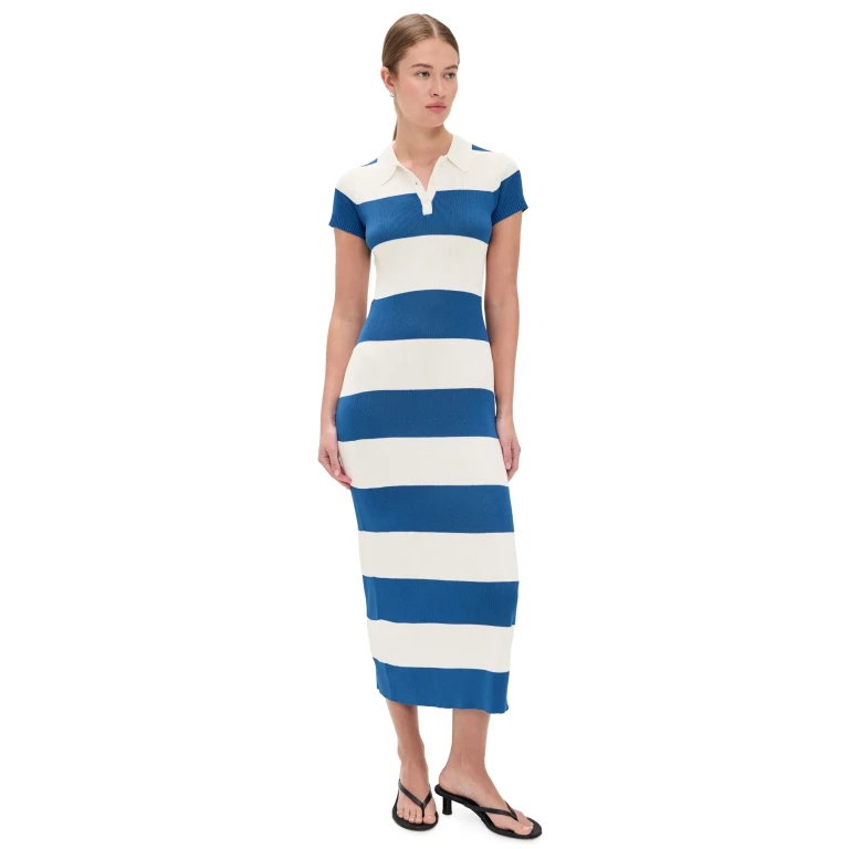 Rowing Blazers Women's Striped Polo Maxi Dress Yellow Stripe S