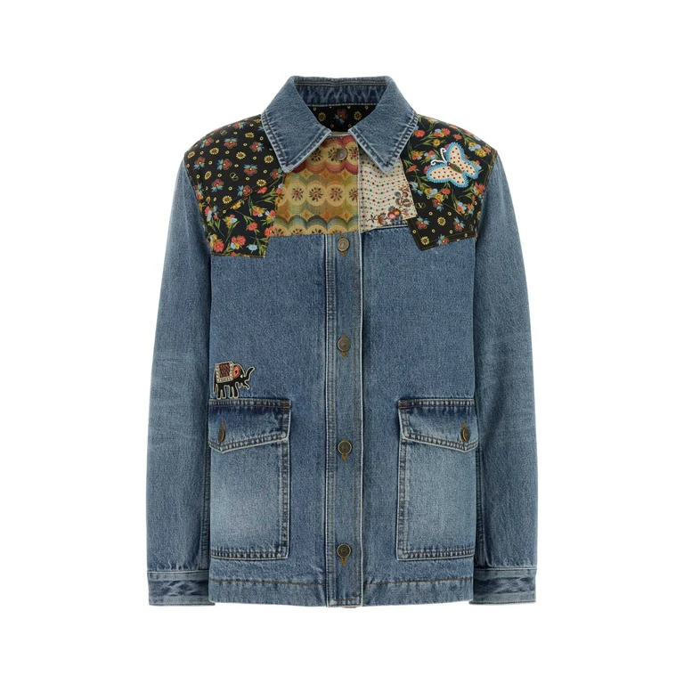 Valentino Garavani Denim Padded Jacket Mediumbluedenim Cotton Giubbini - Women
