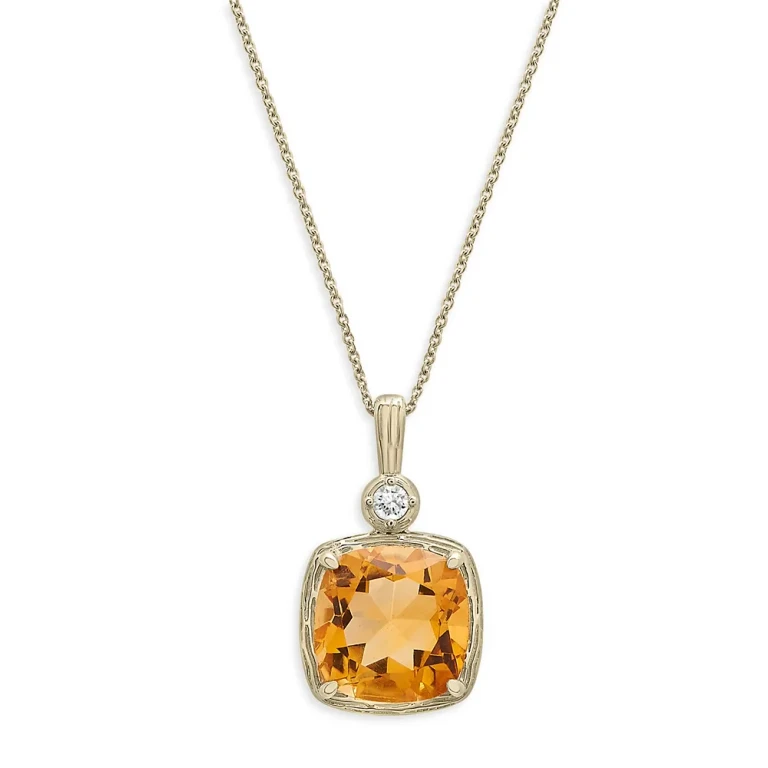 Citrine & Diamond Accent Pendant Necklace in 14K Yellow Gold, 18