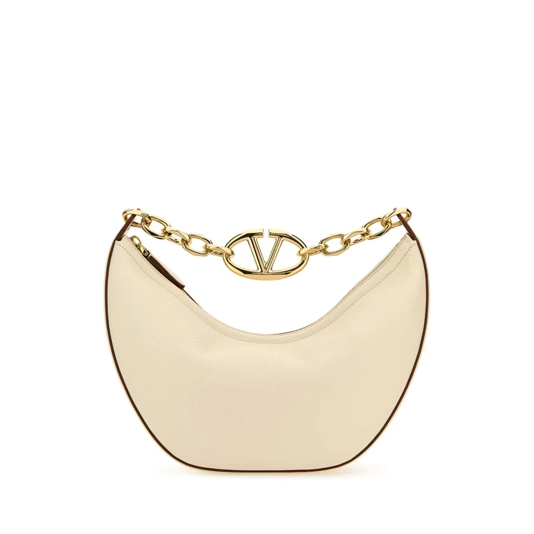 Valentino Garavani Ivory Leather Small Hobo Vlogo Moon Handbag Borse A Mano - Women