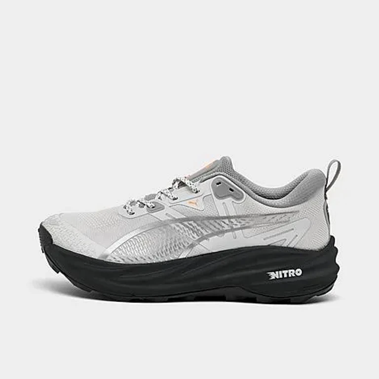 Men's Puma Voyage Nitro 4 Trail Running Shoes in Feather Grey/Dusky Grey/Heat Fire Size: 7.0