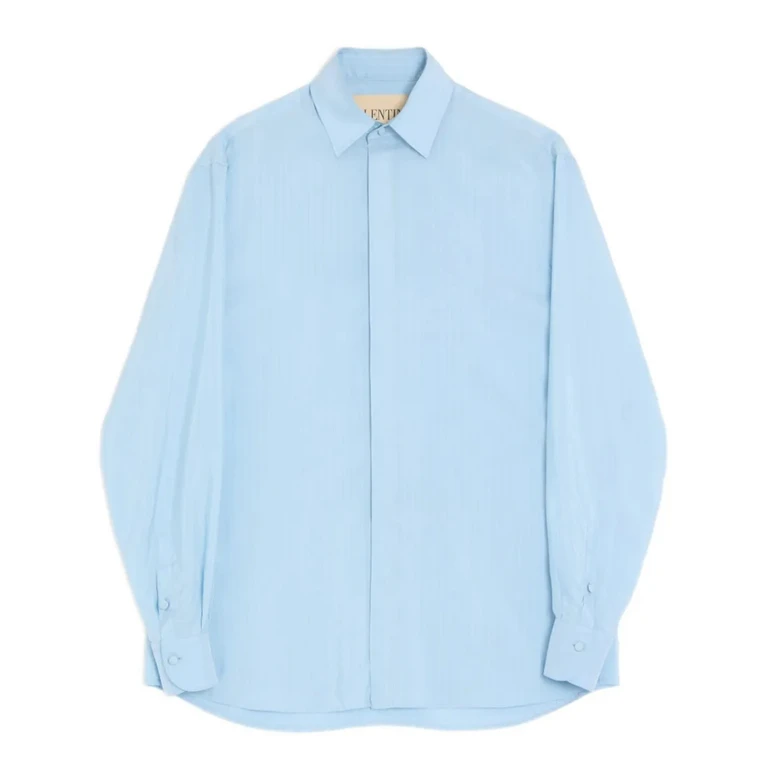Valentino Camicia Manica Lunga Blue Silk - Men
