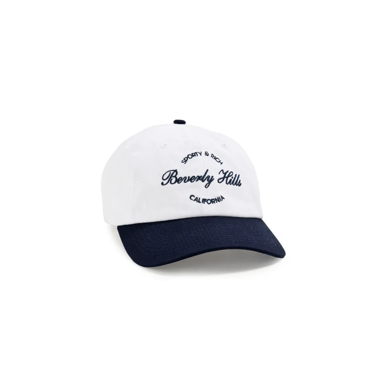 Sporty & Rich Beverly Script Hat White/Dark Navy One Size