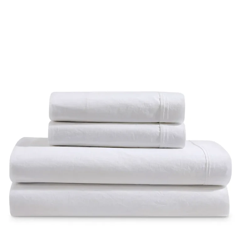 Calvin Klein Solid Washed Percale Cotton 4 Piece Sheet Set, Queen