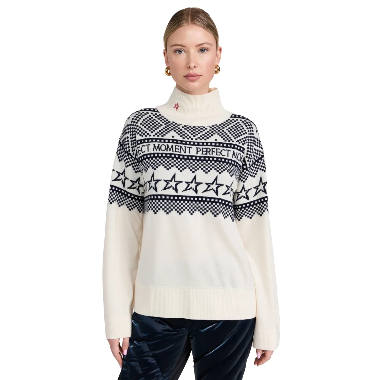 Perfect Moment Holiday Roll Neck Pullover White/Blue M