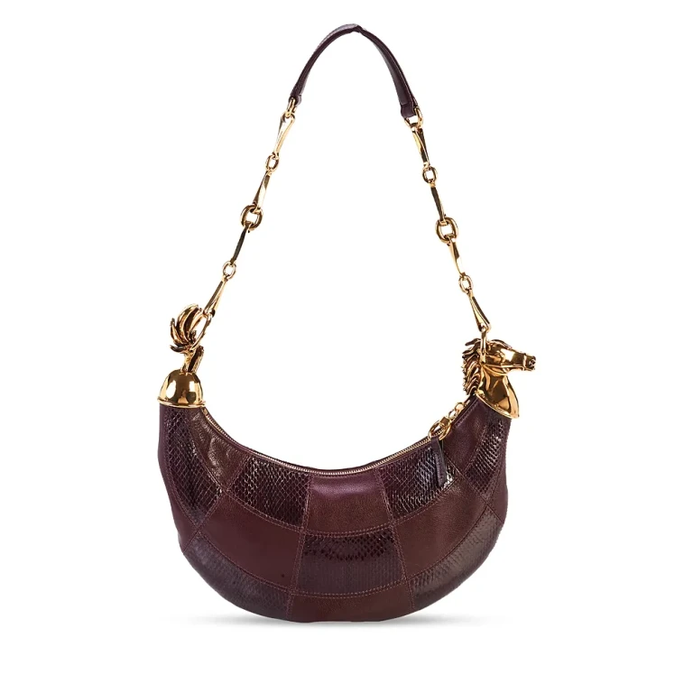 Chloe Chain Horse Checkered Leather Shoulder Bag