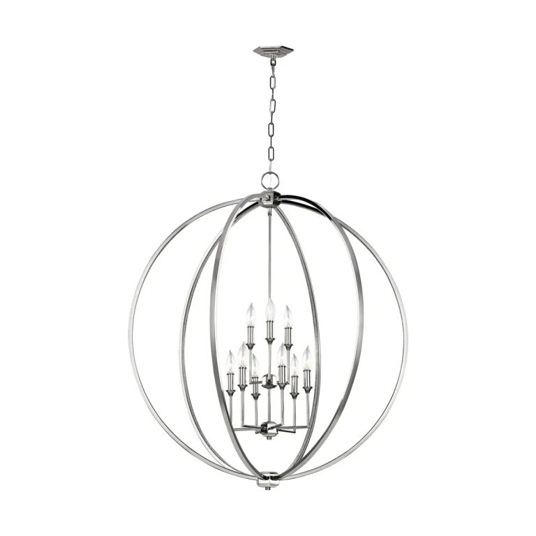 Polished Nickel Nine Light Chandelier from the Corinne Collection