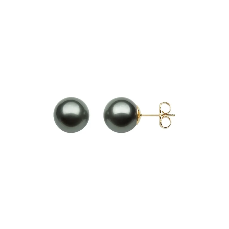 Tahitian Black Cultured Pearl Stud Earrings in 14K Yellow Gold