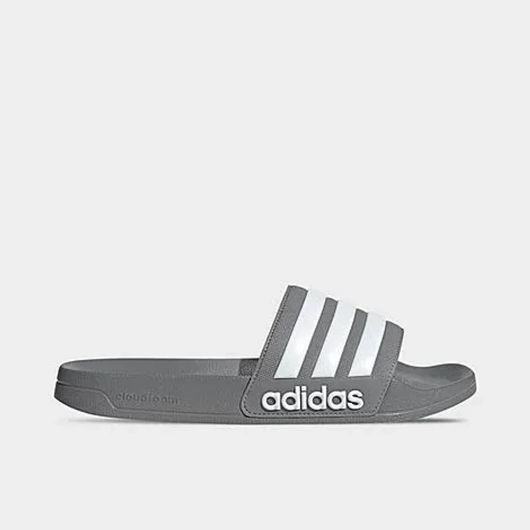 adidas Men's adilette Shower Slide Sandals in Grey/White/Grey Size: 4.0