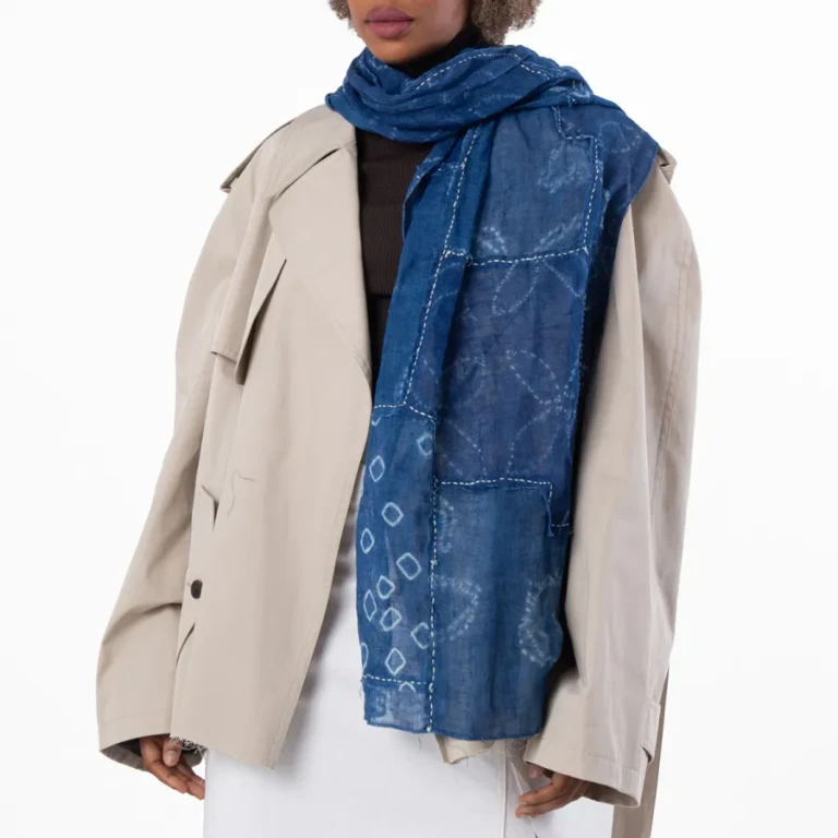 Womens Indigo Patchwork Linen Scarf