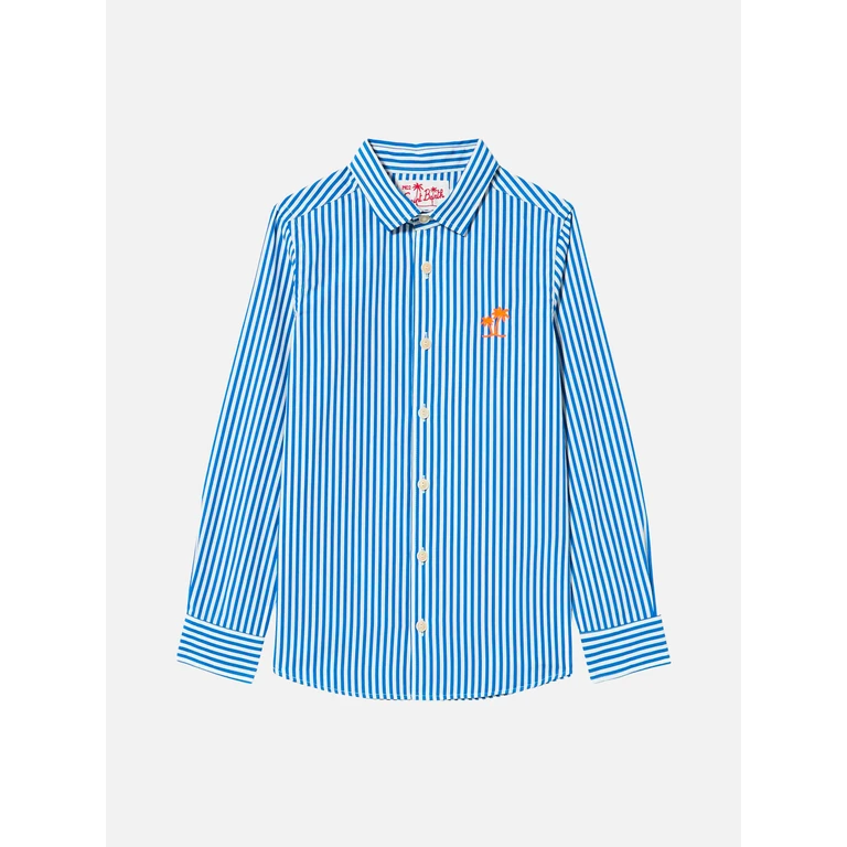 Mc2 Saint Barth Striped Cotton Kid Shirt Agnes Blue