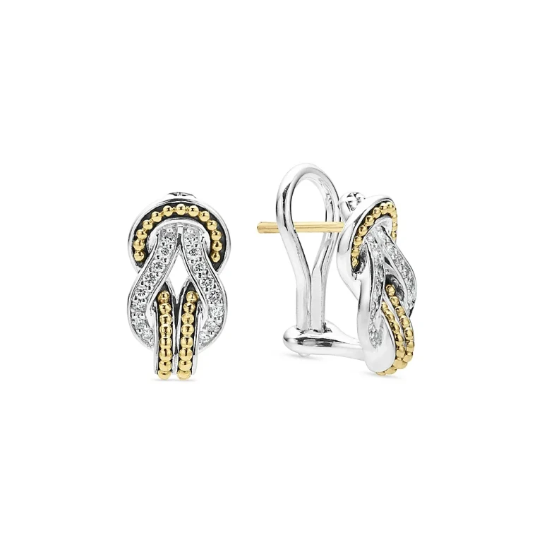 Lagos 18K Yellow Gold & Sterling Silver Newport Diamond Knot Large Omega Clasp Earrings