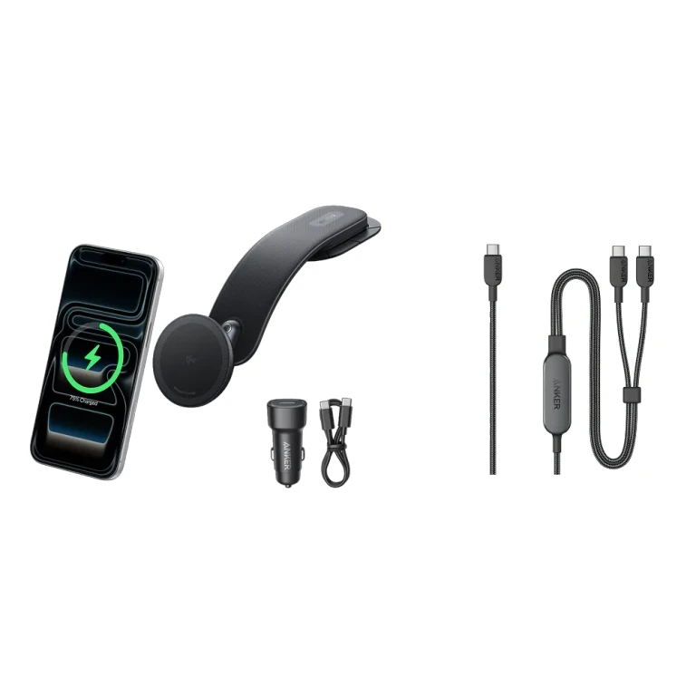 Nano Wireless Car Charger (Magnetic, Detachable Pad) and Anker 140W 2-in-1 USB-C to USB-C Cable