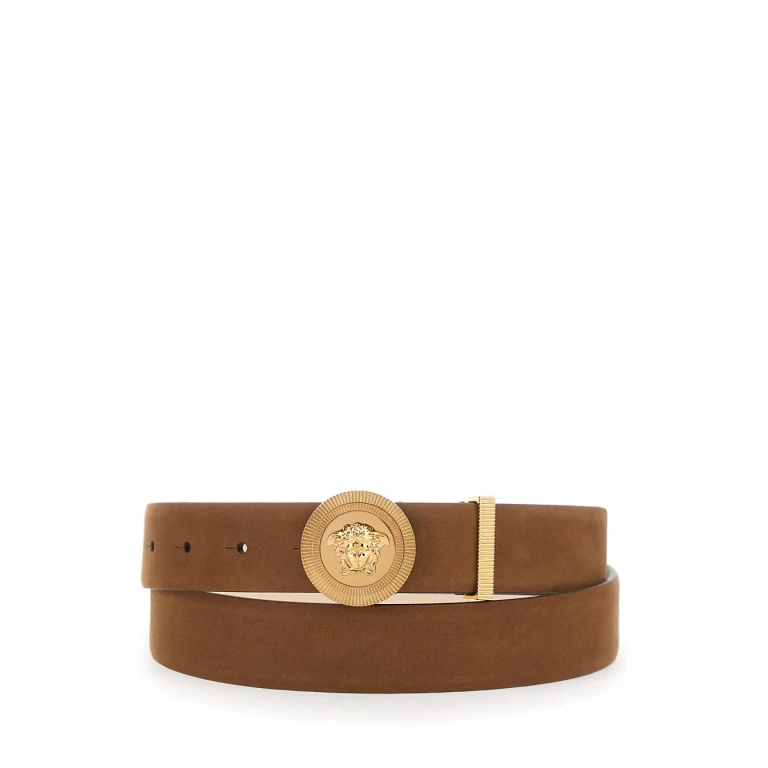 Versace Brown Belt With Medusa Head Buckle In Suede For Men