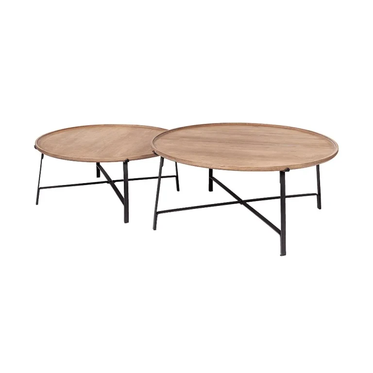 Helios Light Brown Wood Nesting Coffee Tables