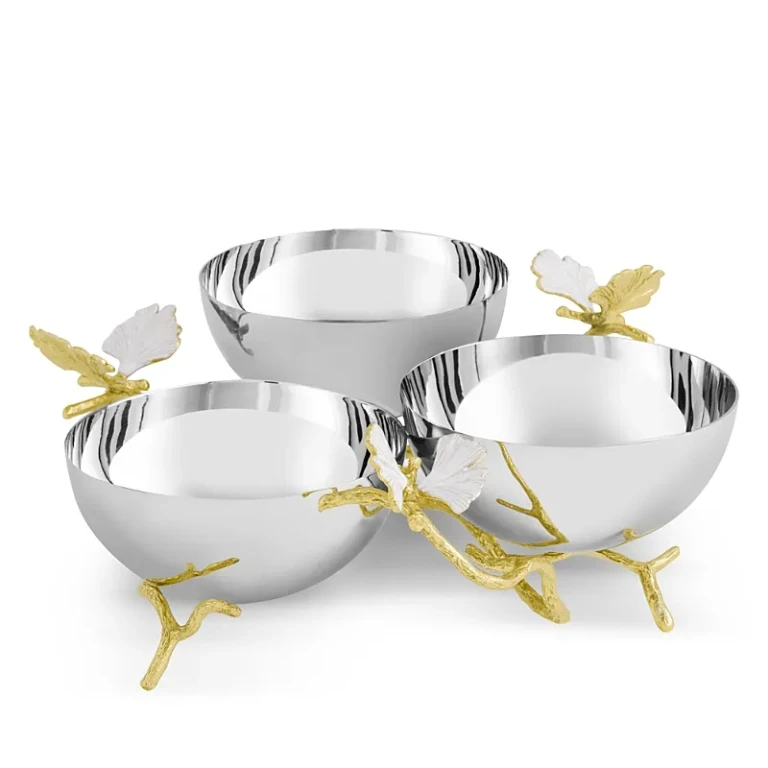 Michael Aram Butterfly Gingko Gold Tone Triple Bowl
