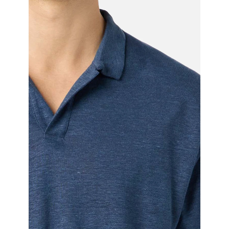 Mc2 Saint Barth Navy Blue Linen Buttonless Polo Shirt Fraser - Men