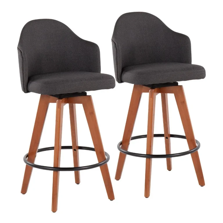 Ahoy Swiveling Gray Counter Stool with Walnut Legs, Set of 2