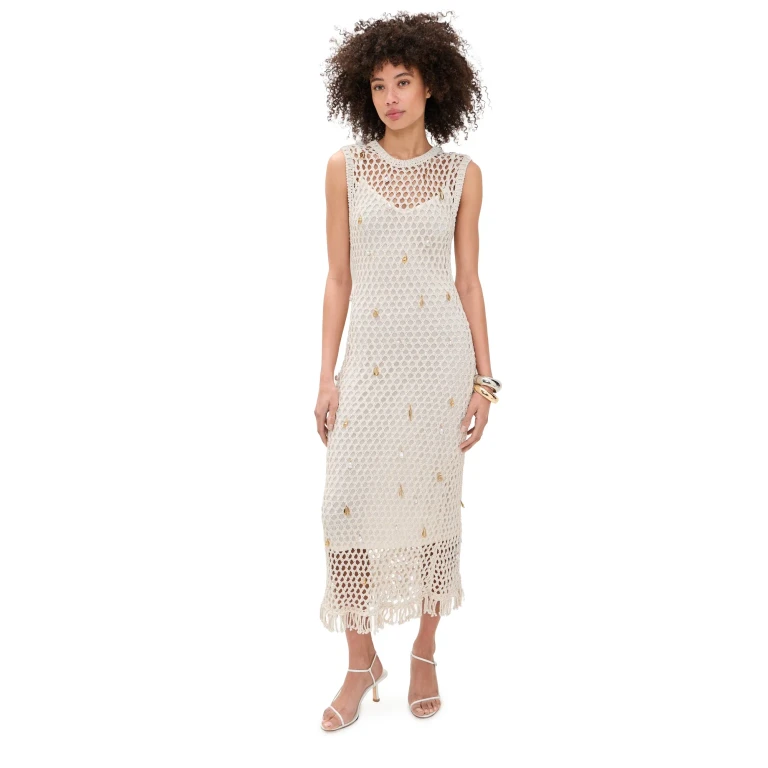 SIMKHAI Coralia Knit Charmed Midi Dress Sand Multi L