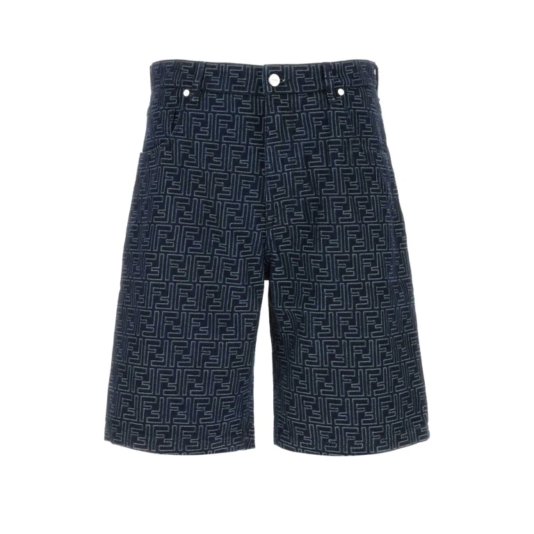 Fendi Embroidered Denim Bermuda Shorts