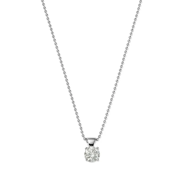 Diamond Solitaire Pendant in 18K White Gold, 0.50 tcw