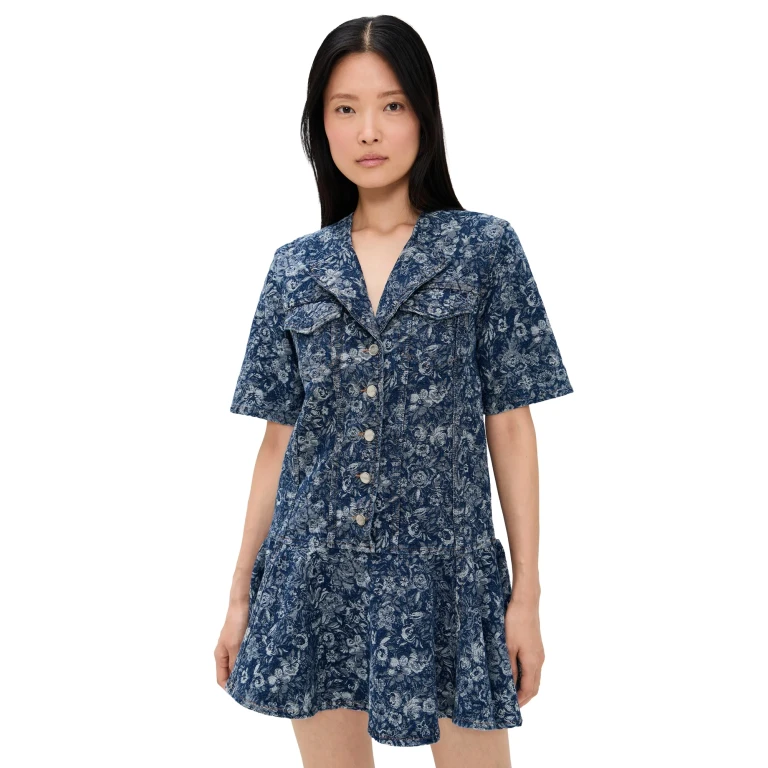 Vestido corto de mezclilla GANNI Tapestry Mid Blue Stone 36