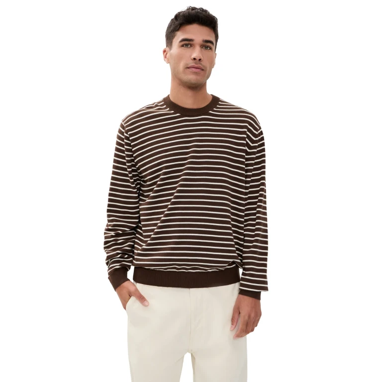 Madewell Core Cotton Long Sleeve Crew Sweater Dark Mocha Stripe S