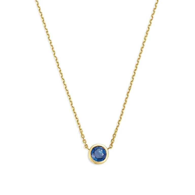 Blue Sapphire Bezel Pendant Necklace in 14K Yellow Gold, 16
