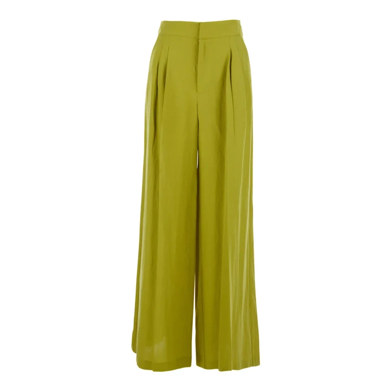 TwinSet Wide Leg Pants Green With High Waist In Lyocell And Linen For Women