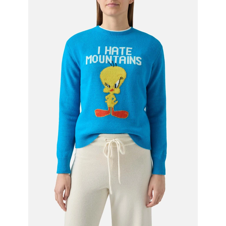 Mc2 Saint Barth New Queen Crewneck Grey With Tweety Jacquard Warner Bros. Special Edition - Women