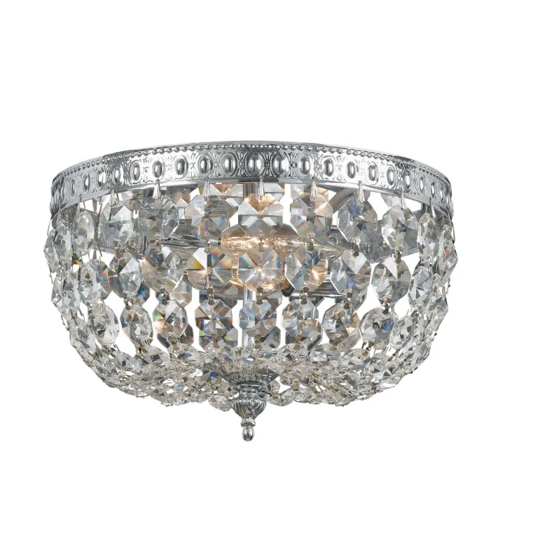 2-Light 10" Ceiling Light in Chrome with Clear Hand Cut Crystals