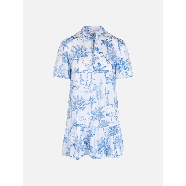 MC2 Saint Barth Woman Cotton Voile Short Dress Siara With Toile De Jouy Print
