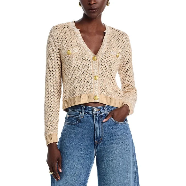 L'Agence Blanca Cropped V Neck Cardigan