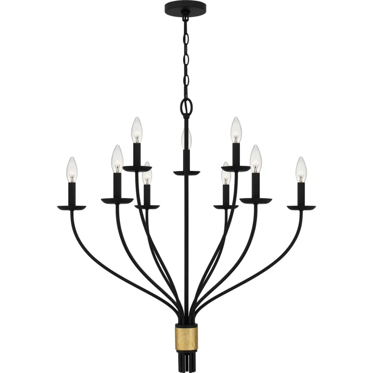 Matte Black Nine Light Chandelier from the Margaret Collection
