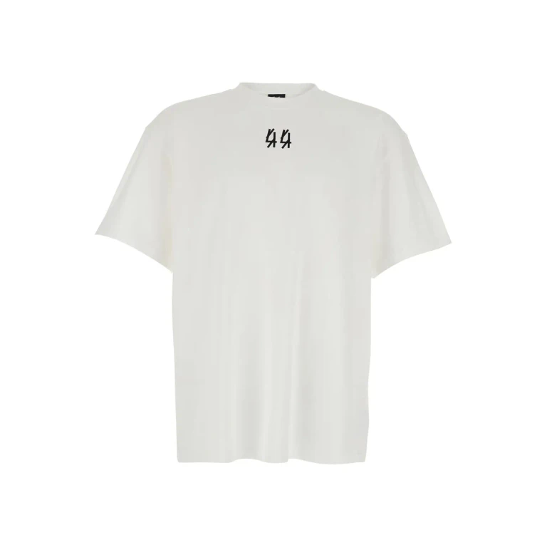 44 Label Group White Crew Neck T-shirt With Front Logo And Maxi Logo On The Back In Cotton For Men