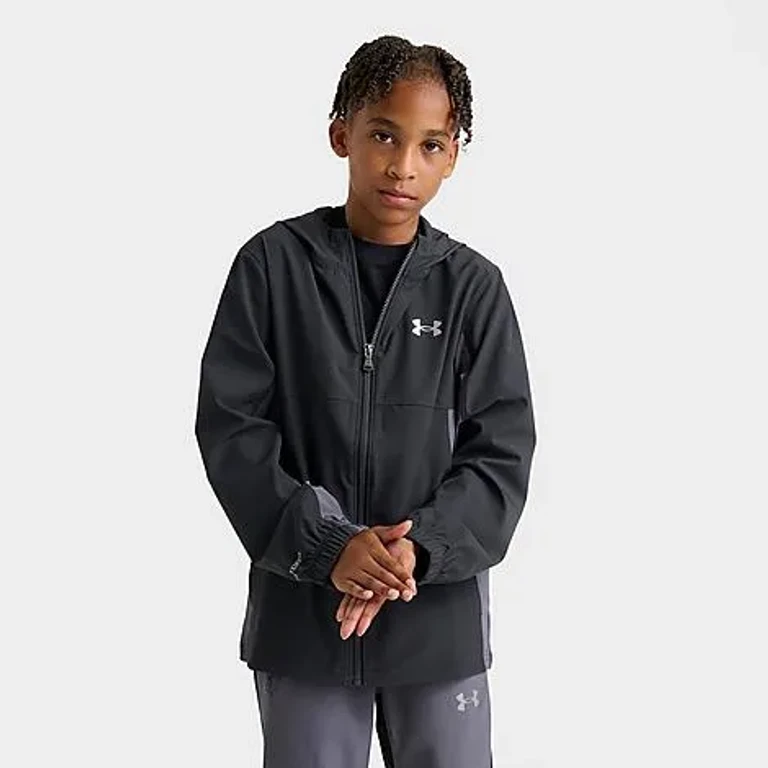 Under Armour Big Kids Storm Woven Jacket in Black/Dark Grey Size: Small