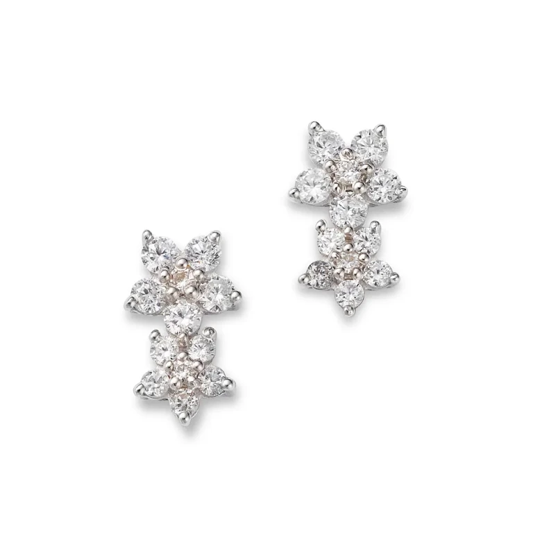 Diamond Double Flower Stud Earrings in 14K White Gold, 0.50 tcw