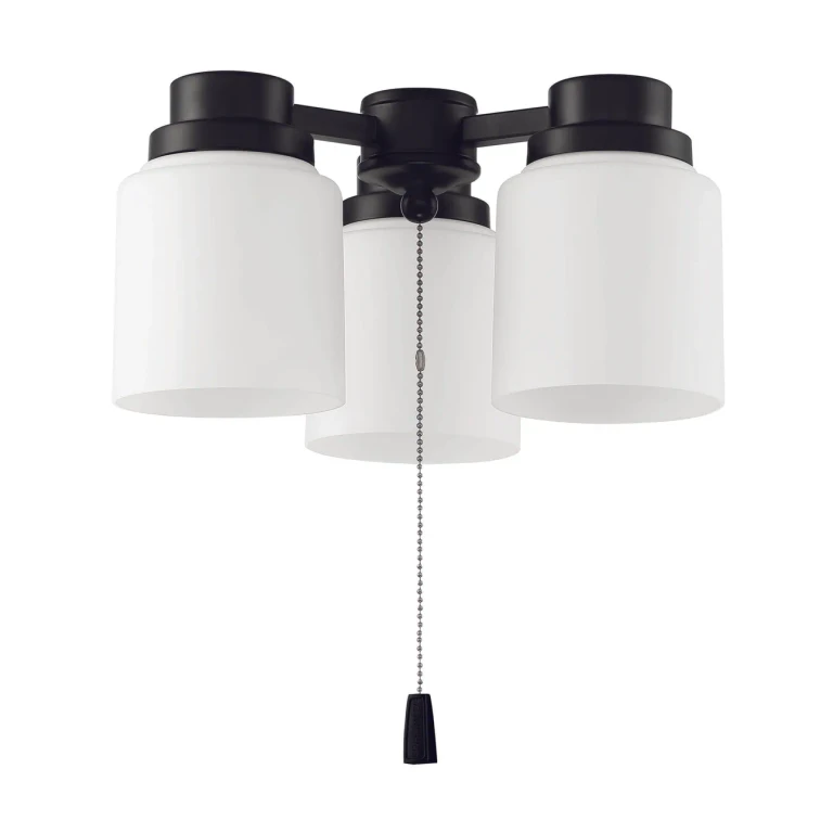 Craftmade 3 Light Universal Energy Star Fan Light Kit in Flat Black with White Glass