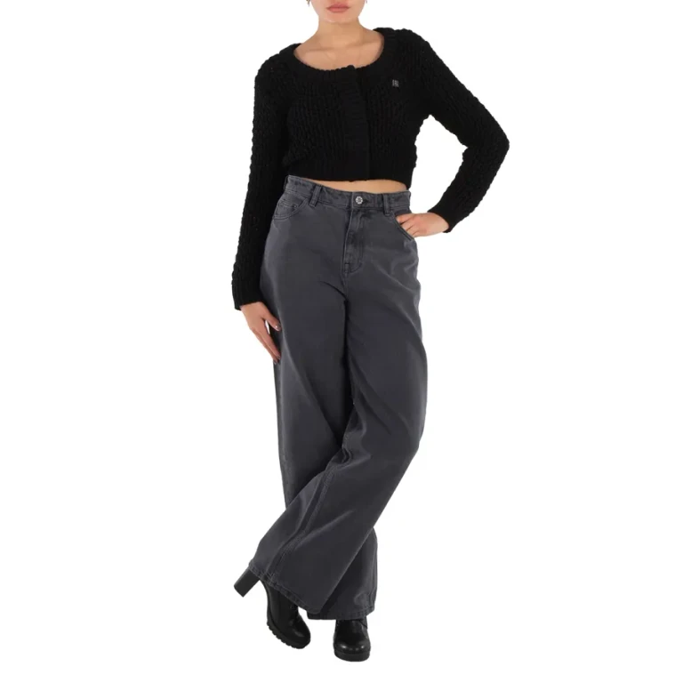 Rotate Black Chunky-Knit Cropped Cardigan