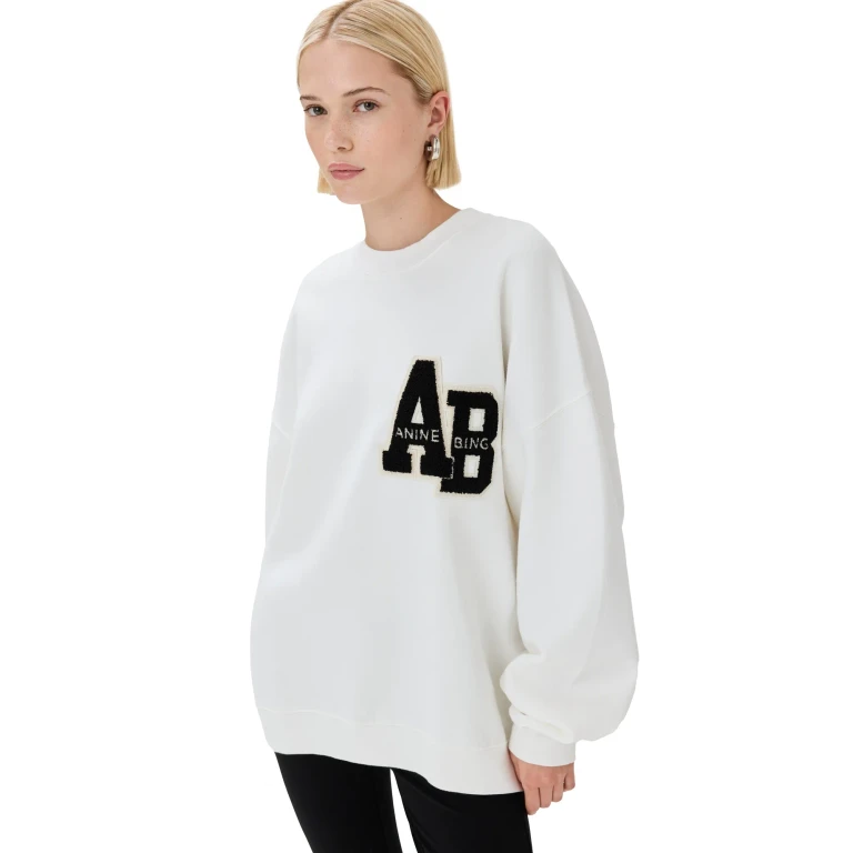 ANINE BING Miles Sweatshirt Letterman Off White Off White L