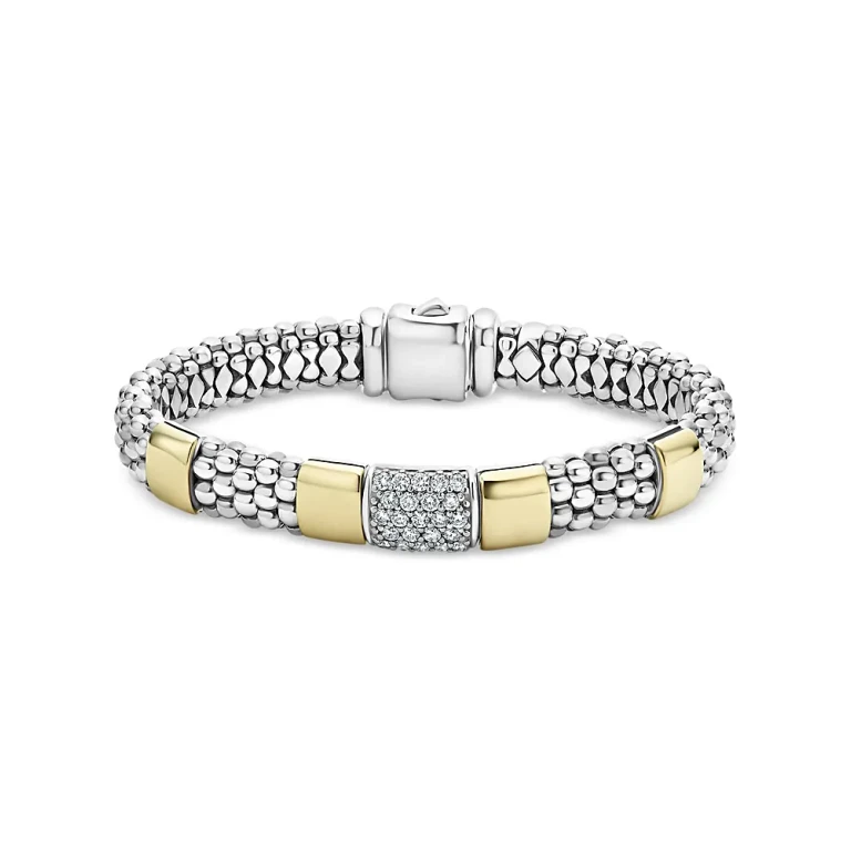 Lagos Sterling Silver & 18K Gold High Bar Diamond Bracelet, 6 - Exclusive