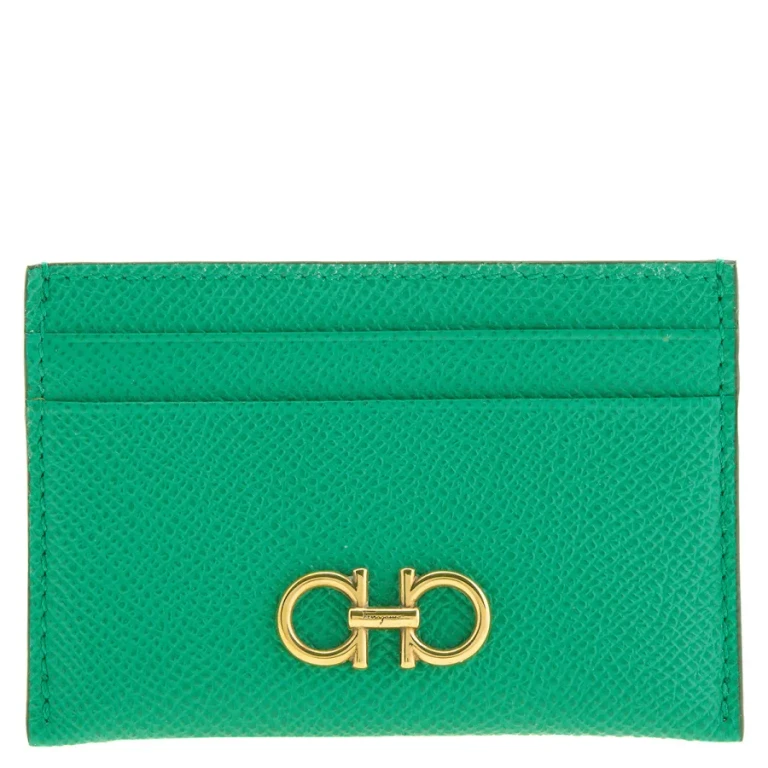 Salvatore Ferragamo Green Gancini Credit Card Holder