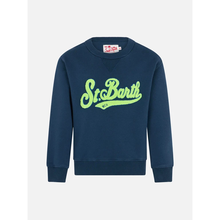 Mc2 Saint Barth Boy Cotton Sweatshirt With St. Barth Terry Patch Blue
