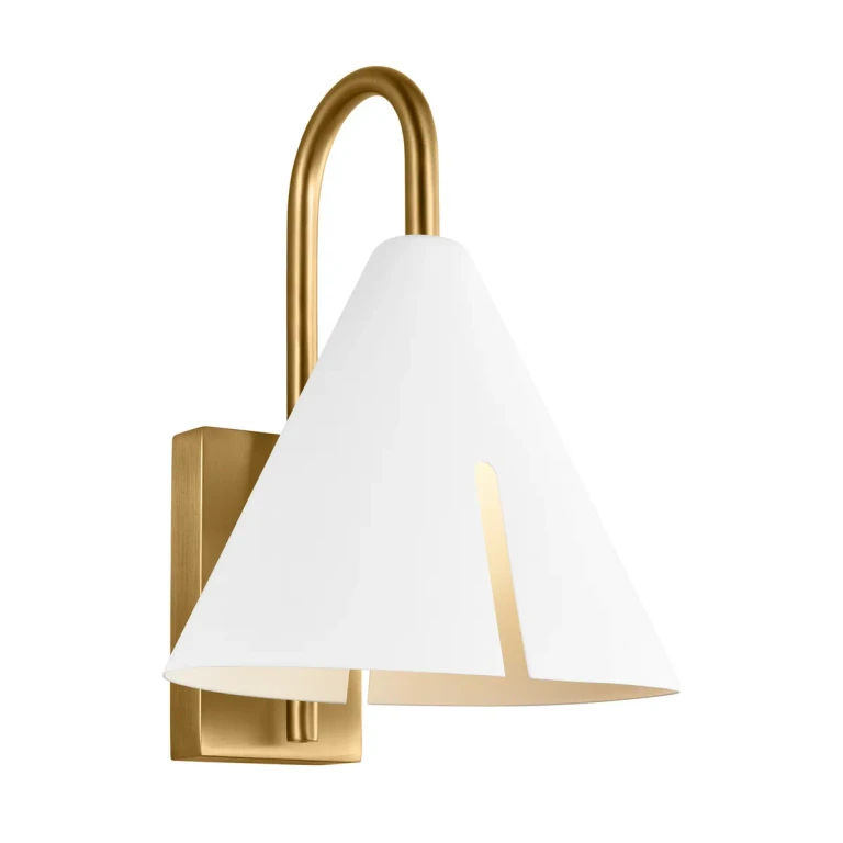 Visual Comfort Studio Cambre Wall Sconce in Matte White And Burnished Brass by Kelly Wearstler