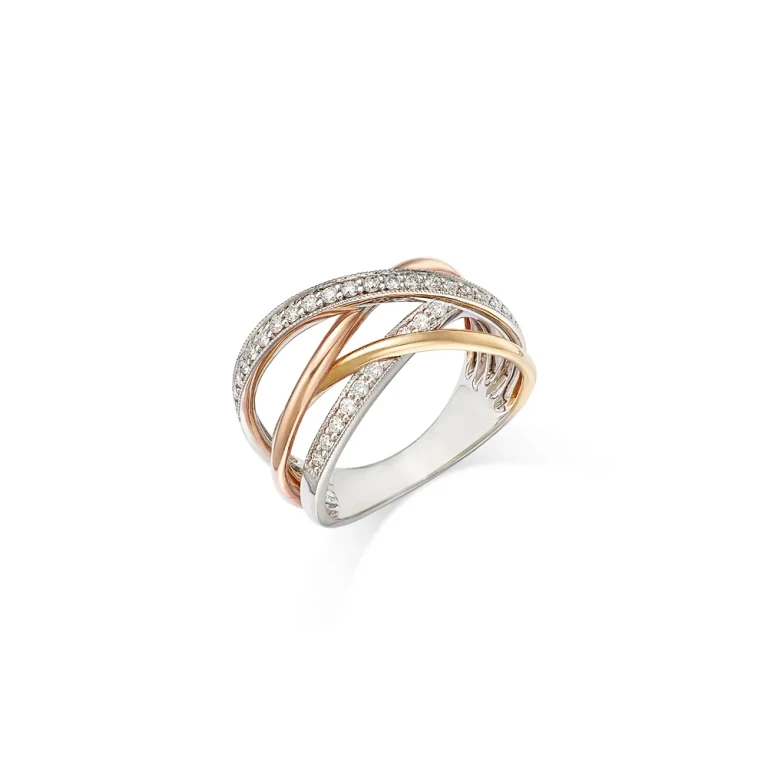 Diamond Crossover Ring in 14K White, Rose & Yellow Gold, 0.30 tcw